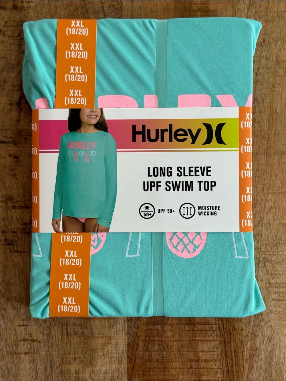 Hurley Girls XXL (18/20) Long Sleeve UPF 50+ Swim Rash Guard Top Tropical